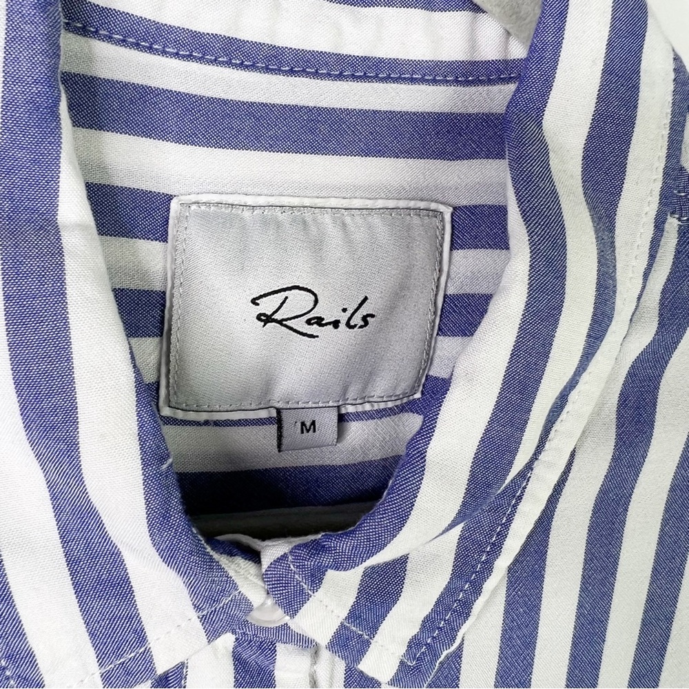 Rails Val Tie Front Stripe Shirt Cropped Blouse Blue White Top M Coastal Grandma - Picture 8 of 10